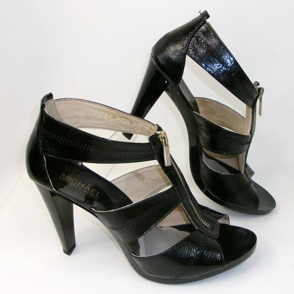 Michael Kors Berkley Black Patent Leather T-Strap High Heels 9 M - Picture 1 of 7